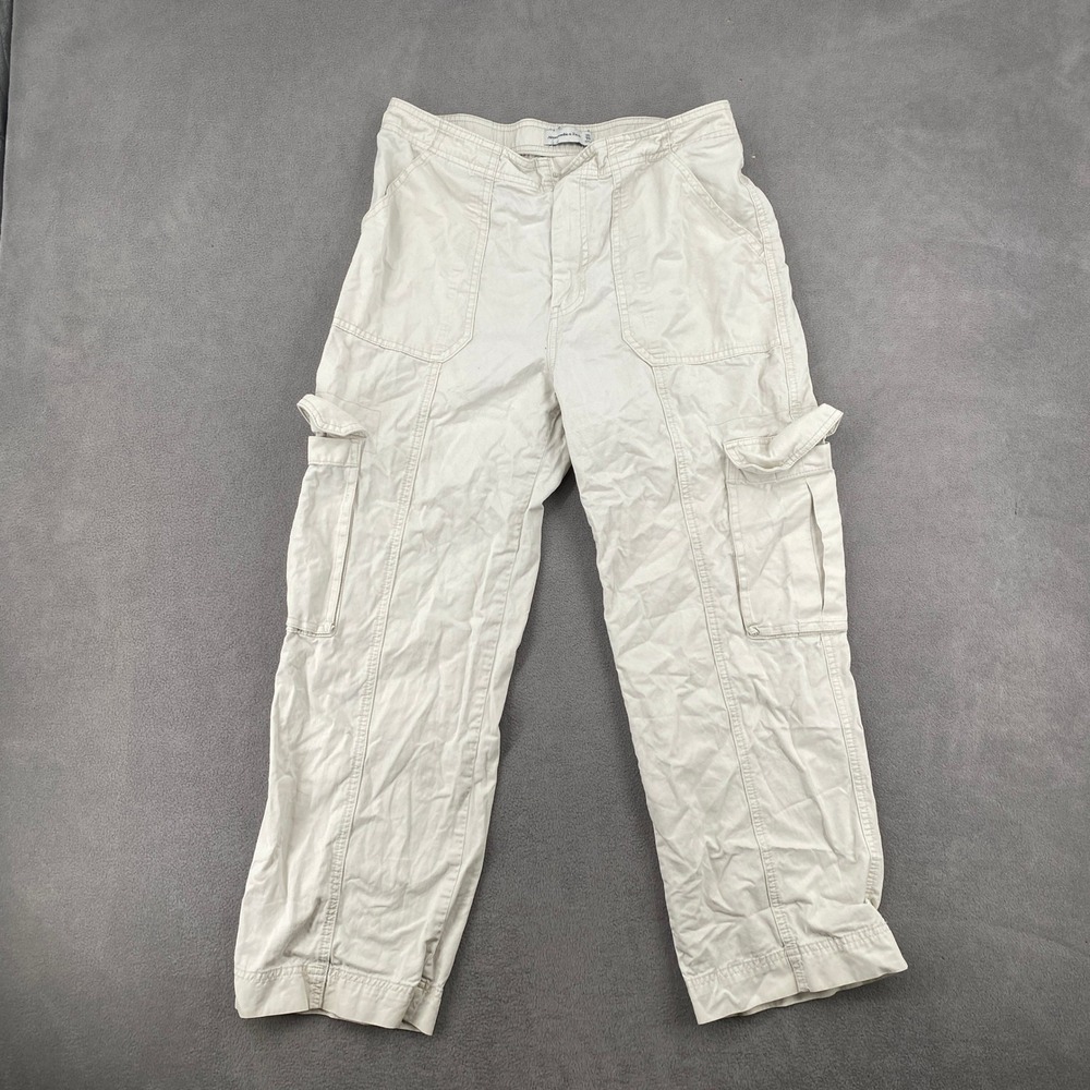 Abercrombie & Fitch Womens Cargo Pants Cream Straight Leg Utility Size 30/10